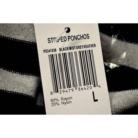 Premise Studio Black Gray Buttoned Stripe V-Neck Poncho Sweater Versatile Lg NEW - Picture 6 of 7